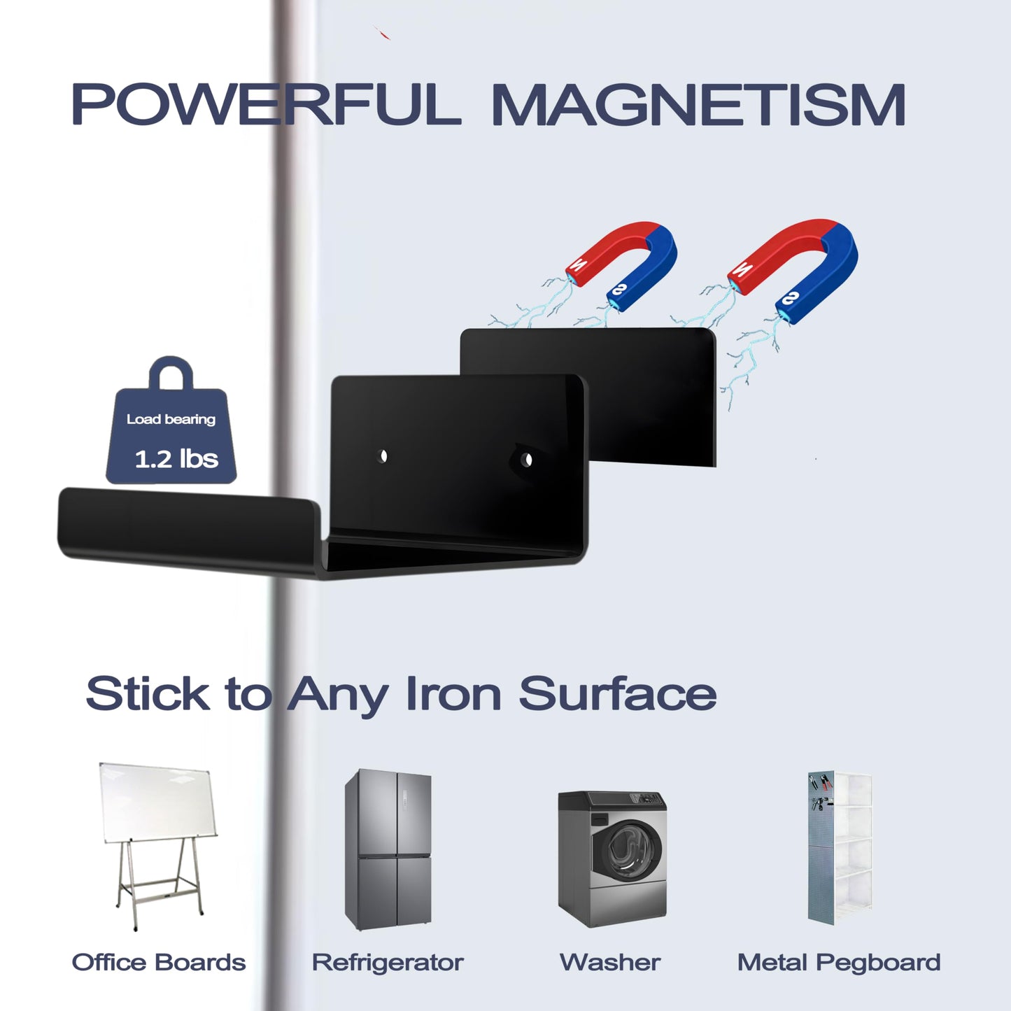 PerYoLyf 4 Pack Magnetic Book Shelf for Whiteboard, 4 * 4 Inch Extra-Wide Reusable Acrylic Magnetic Shelves, Floating Display Shelf for Classroom, Office, Kitchen, Kids Room (Black)