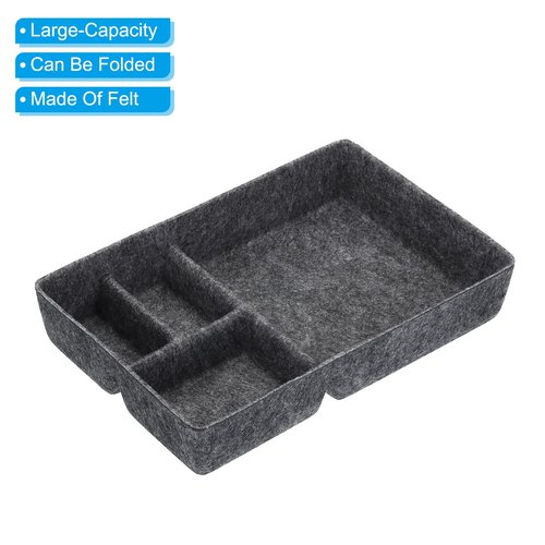 PATIKIL Felt Drawer Organizer, 2 Pack 4 Compartments Desk Drawers Organizer Tray for Cosmetic Makeup Office Supplies Home, Dark Gray