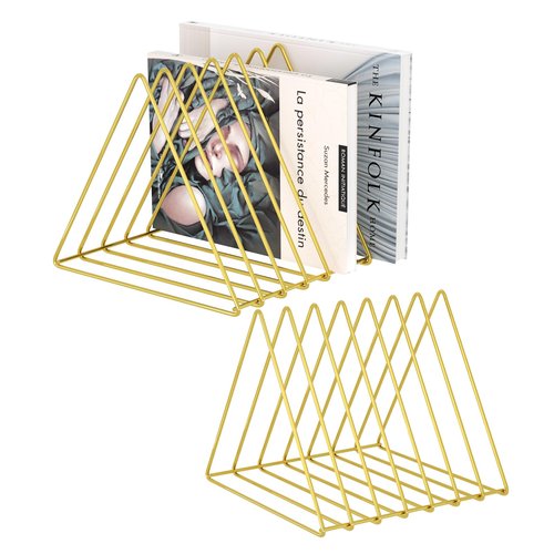 Urban Deco Triangle Desk Organizers Metal Wire Magazine Holder 7 Sections Decorative File Folder Organizer Vinyl Record Storage Office For Desk - Gold Magazine File Holder - Pack of 2