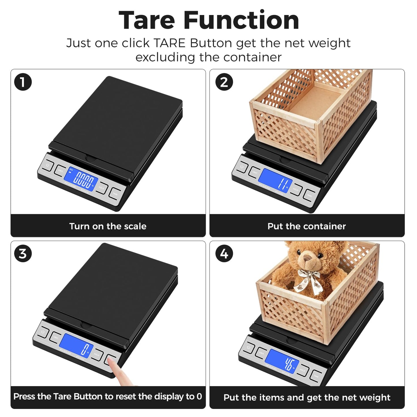 TIPRE Digital Shipping Postal Scale - 66lb Capacity with Envelope Holder & Tare Function | Black