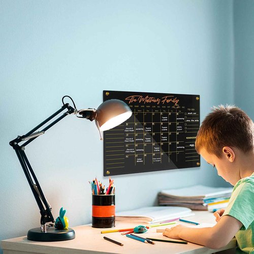 Black Acrylic Calendar Dry Erase for Wall, Family Planner, Monthly Calendar Dry Erase Whiteboard for Home, Office, 24" x 16"Reusable White Board（(Acrylic-BK-4060)
