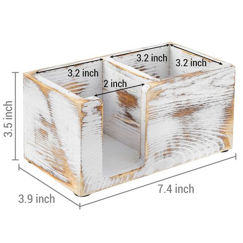 MyGift Shabby White Washed Solid Wood Sticky Note and Stationery Holder Stand, Office Desktop Storage Caddy for Self Adhesive Memo Pads Pen Pencil Marker