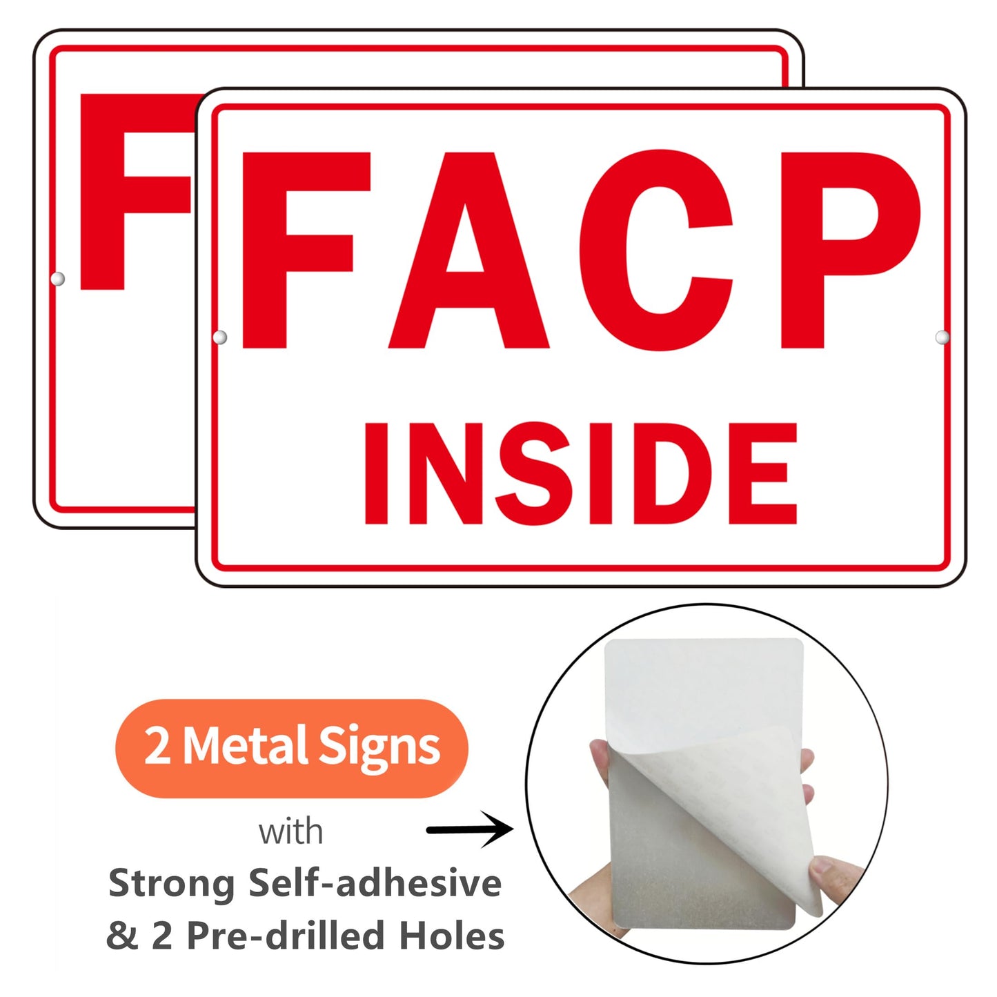 FACP Sign, (2 Pack) Self Adhesive FACP Inside Signs, Rust Free and Reflective Aluminum Metal Sign Sticker for Door (9 x 6 inches, White/Red)