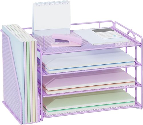 Gianotter 4-Tier Paper Organizer - Stylish Purple Desk Organizer with Magazine Holder & Office Storage Solutions