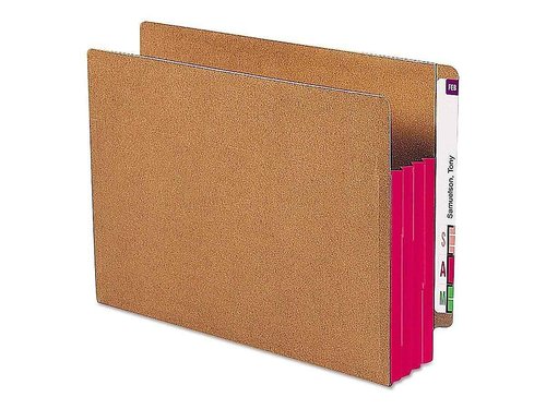 Smead End Tab Pocket, Reinforced Straight-Cut Tab, 3-1/2" Expansion, Extra Wide Letter Size, Redrope with Red Gusset, 10 per Box (73686)