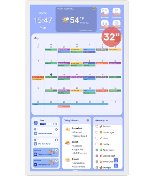 Cozyla 32 Inch Digital Calendar Wall Touch Screen Chore Chart To Do List Notepad Electronic Smart Calendar Digital for Family Meal Planner Support All App Via App Store Android Tablet Wall Mount White