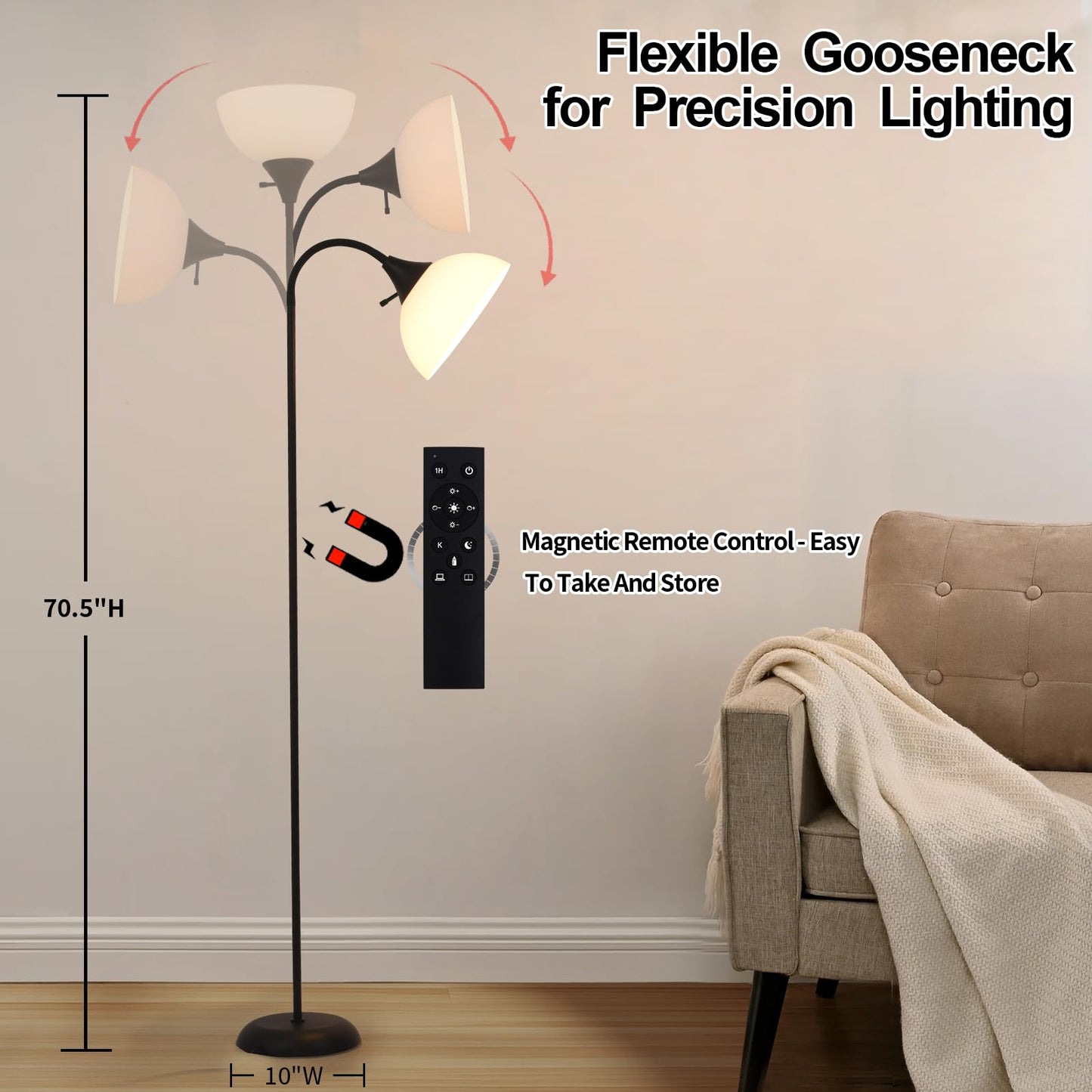 GDRKNP Floor Lamps for Living Room with Remote Control, Stepless Brightness Adjustable and 2700K-6500K Color Temperature, Adjustable Standing Lamp, Tall Standing Lamp for Bedroom Living Room Office