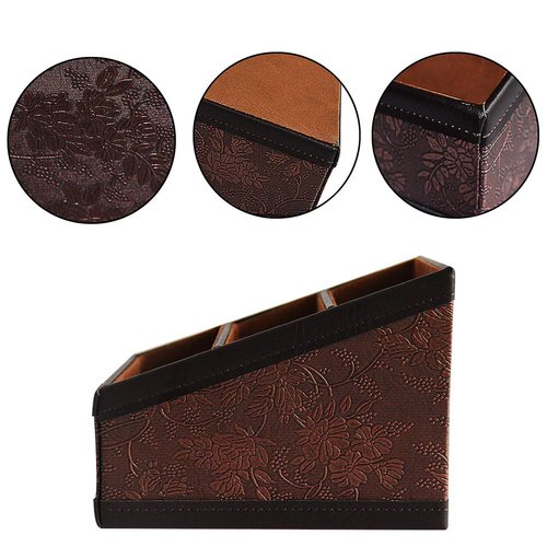 Daixers 2 Pack PU Leather Remote Control Holder Storage Container for TV Remote Phone Caddy Eyeglasses（Brown）