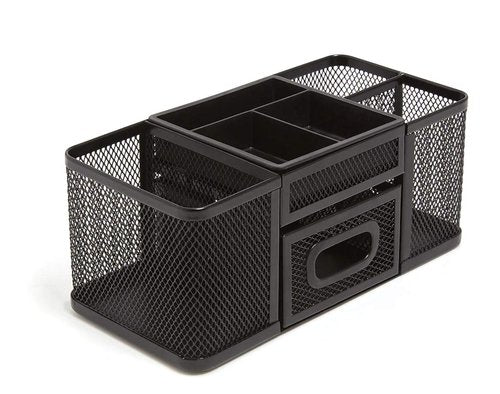 1InTheOffice Desk Supplies Organizer, Desk Caddy 7-Compartment Wire Mesh Accessory Holder, Matte Black