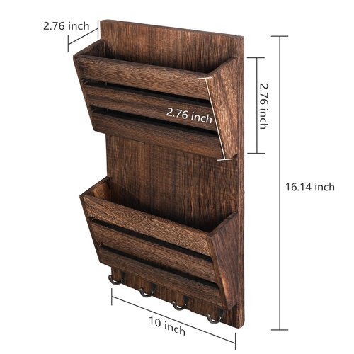 MOOACE Mail Organizer Wall Mount with Key Hooks, 2-Slot Wood Mail and Key Holder, Wall File Organizer Office Letter Folder Accessories Organizer Home Farmhouse Decor