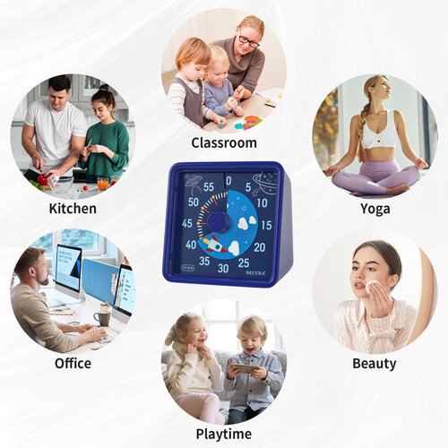 Secura 60-Minute Visual Timer for Kids, Time Clocks, Countdown Timer for Office Kitchen, Classroom Timer for Kids, Silent Time Management Tool (Navy Blue & Navy Blue)