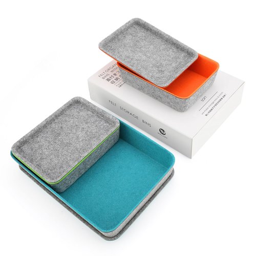 Welaxy stackable Lidded drawer organizer bins home office work desktop storage box with lid for junk makeup stationery decluttering sorting 3-pack (Orange + Green + Turquoise)