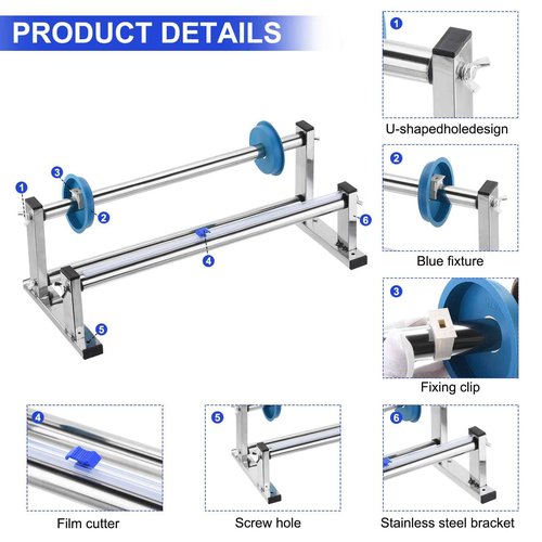 PATIKIL 17inch Stretch Wrap Dispenser, Table Stretch Film Dispenser Desktop Wrapping Packing Machine Pallet Wrapper Stainless Steel with 4pcs Film Slide Cutter for 40cm/15.7in Width Wrap