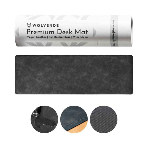 Wolvende Premium Distressed Faux Vegan Leather Desk Mat | Multifunctional Desk Pad for Home Office | (Black/Grey, 12" x 36")