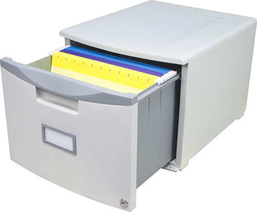 Storex Plastic One-Drawer File Cabinet – Locking Document Organizer for Home and Office, Gray, 1-Pack (61261B01C)