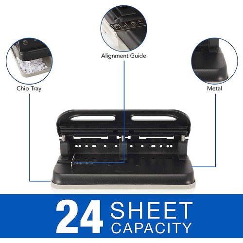 Swingline 2-7 Hole Punch, Semi-Adjustable, Heavy Duty Hole Puncher, Easy Touch, 24 Sheet Punch Capacity, Black (74150)