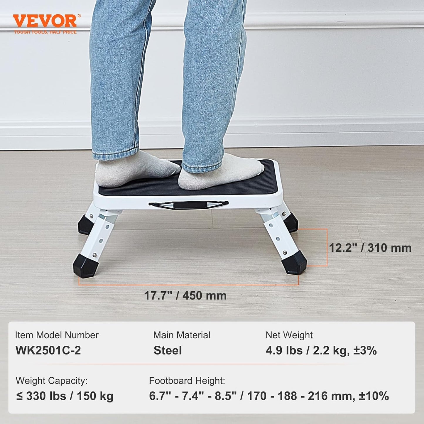 VEVOR Folding Steel Step Ladder - 330lbs Capacity, Adjustable Height, Non-Slip Design for Home & Office