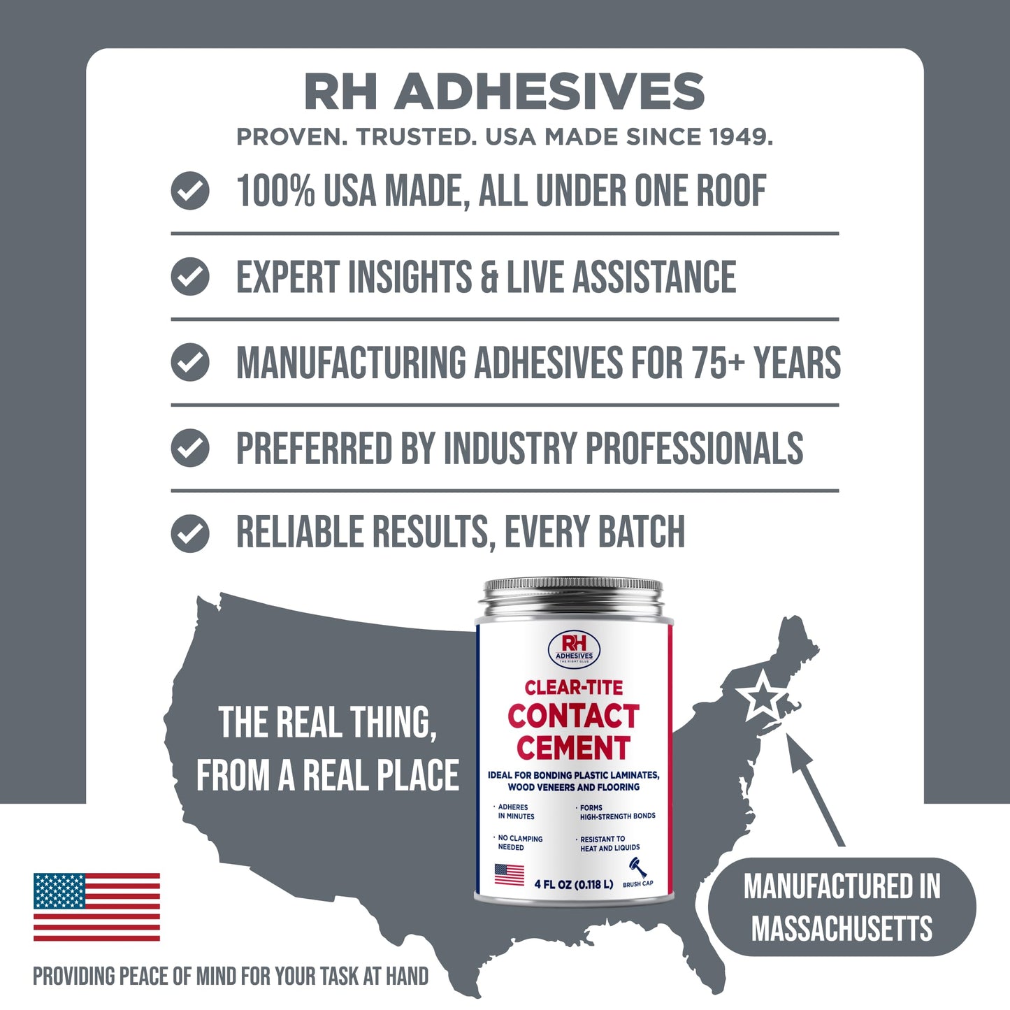 Clear-Tite Contact Cement, 4 oz. can - Laminate Flooring, Countertops, Tabletops, Crepe Rubber, Ceramics, Wood Veneers, Waterproof, Long Lasting - RH Adhesives