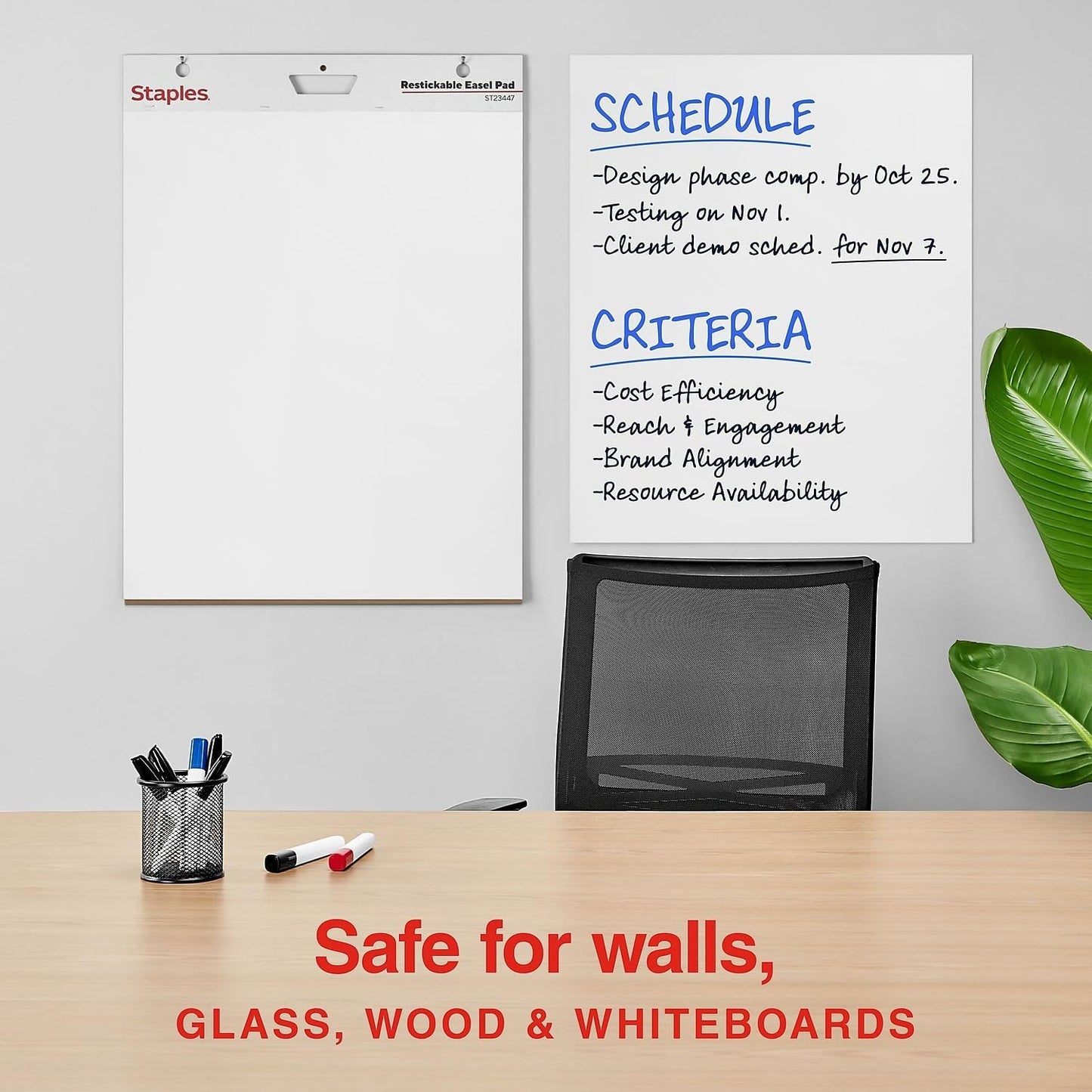 STAPLES Easel Pad - Large Repositionable Flip Chart Paper, 25"x30", 30 Sheets, Eco-Friendly White | 2 Pack