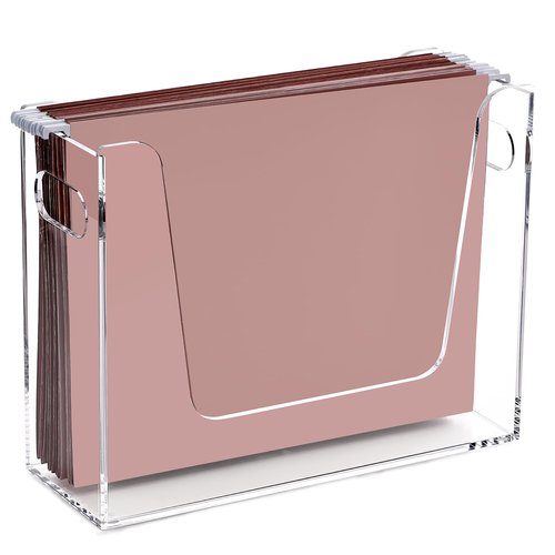 DINGHUO Folder File Organizer, Letter Size Acrylic Hanging File Holder with Handles, Clear Portable Filing Storage Box for Desk, Office Supplies, School - 1 Pack