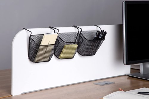 Chris.W 2Pack Office Cubicle Accessories, Black Wire Mesh Hanging Pen Organizer Pencil Holder for Cubicle Partition Home Office, Markers, Glue, Stapler, Memo, Remote Controller Storage Baskets (Black)