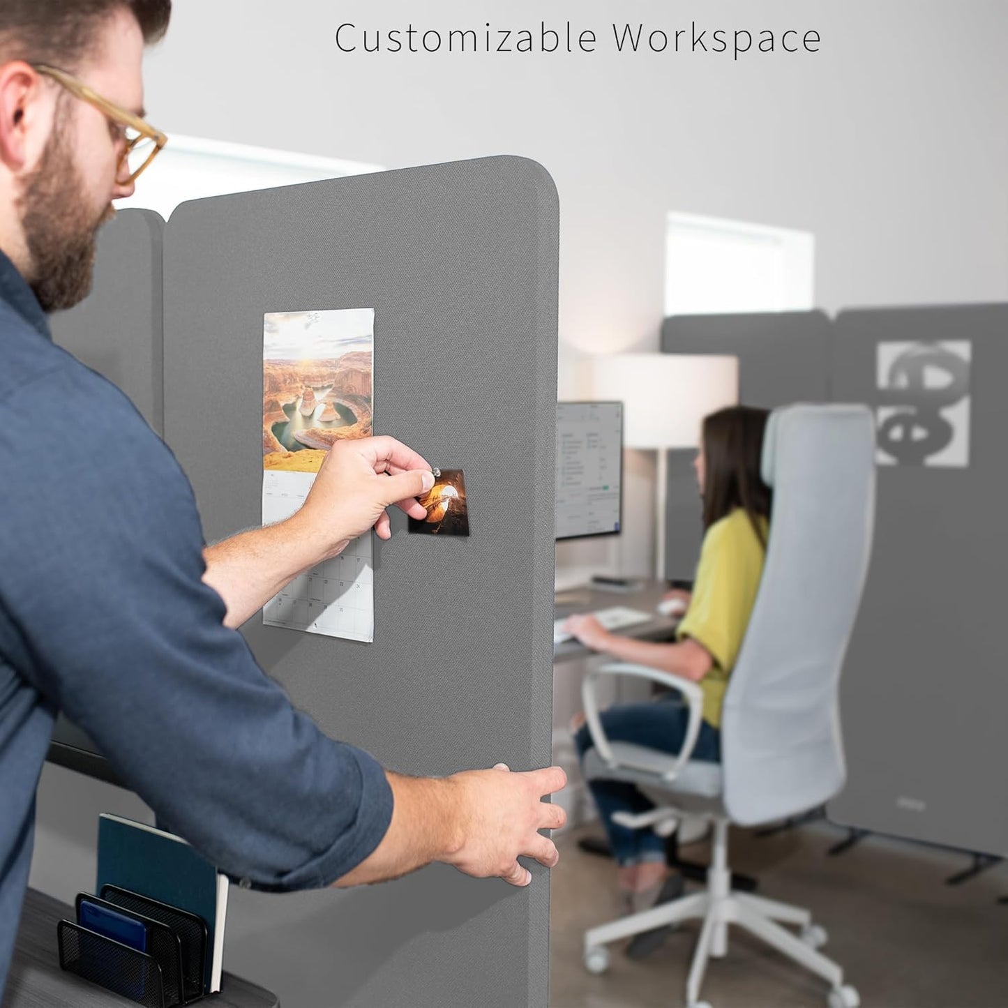 VIVO Freestanding Privacy Panel - 72 x 66 Inch Acoustic Wall Divider | Gray Cubicle Partition with 3 Panels