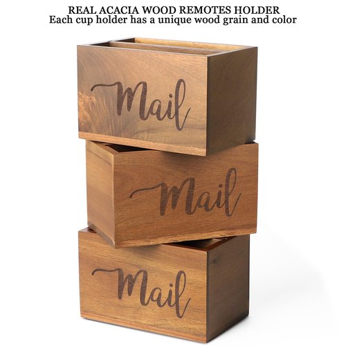 LBEMEY Mail Holder Storage Organizer Box,Acacia Wood Mail Organizer Countertop,Desktop Letters, Bills, Notes and Postcard Bin for Home Office Dorm Room