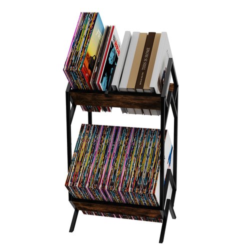 WOLiBOSS 2 Tier Vinyl Record Storage-Holds 80-100 LP Albums,Quick Assembly Vinyl Record Holder with Adjustable Dividers, Home & Studio Record Organizer for Magazine, Book, Files
