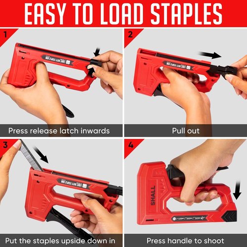 SHALL Light Duty Staple Gun - Red Upholstery Stapler with 1600 JT21 Staples & Remover | Ideal for Crafts & DIY