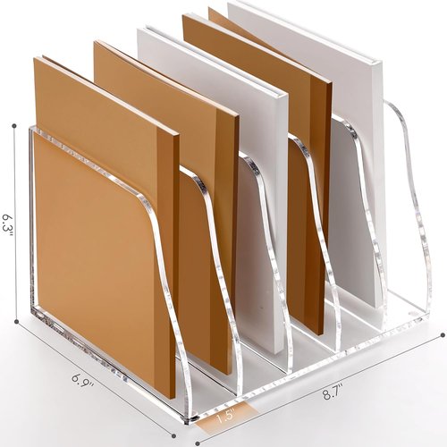 SANRUI Acrylic Desk File Organizer - Clear Magazine Holder with 5 Vertical Compartments for Office Storage