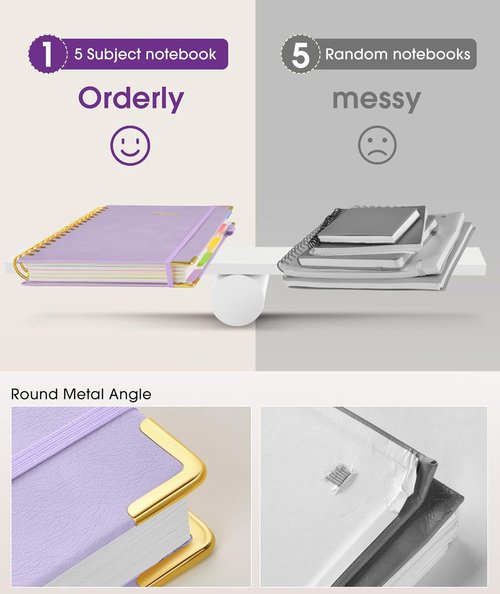 Regine Switzerland A5 Hardcover Spiral Notebook - 300 Pages with Removable Dividers | Purple College Ruled Journal for Work & School