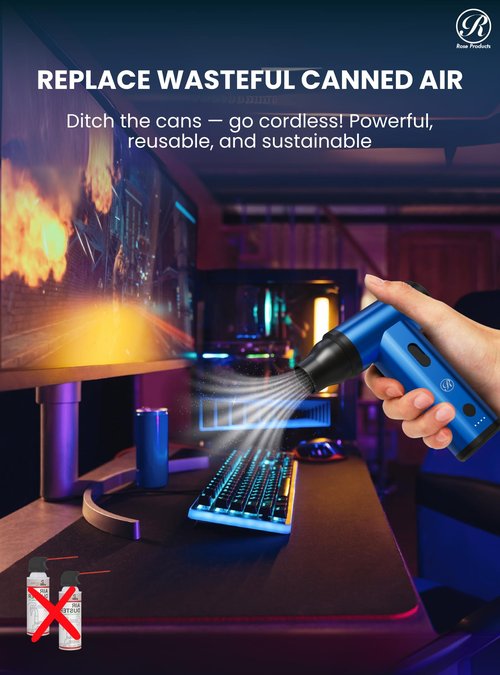 Compressed Air Duster Blower Gun, Cordless Electric Rechargeable Blower 150000RPM Clean Keyboards, PC, Consoles, Toys, House Dusting, Pet Drying, Fire Bellow, Grilling, Camping, Replace Canned Air