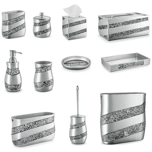 Creative Scents Silver Mosaic Bathroom Trash Can 2.11 Gal / 8L - Decorative Waste Basket for Bathroom - Durable Slim Small Garbage Can for Bathroom, Powder Room, Bedroom or Living Room Decor