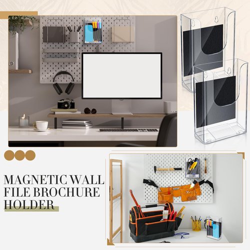 Fullhawl 12 Pcs Magnetic Brochure Holder 4x6 Inch Flyer Holder Acrylic Brochure Holders Attaches to Metal Surfaces Magnetic Trifold Holder Holds for Office Exhibition Advertising