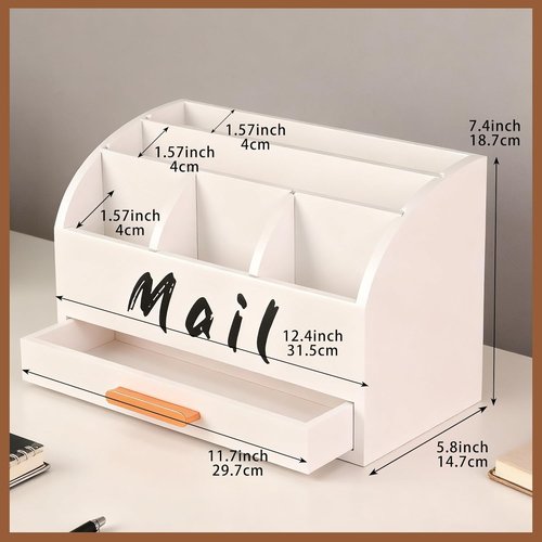 Goprety Mail Organizer - Wooden Desktop Bill Holder with Drawers for Home & Office Management