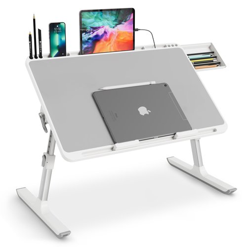 Monomi Laptop Desk for Bed, Height & Angle Adjustable Laptop Stand for Bed，Light Weight Foldable Portable Lap Desks Trays with Storage Drawers, Lap Table for Eating, Working, Writing and Drawing
