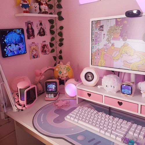 CONKAWACA Cute Monitor Stand Kawaii Desk Organizer Cute Desk Organizer with Drawers Monitor Riser Computer Stand