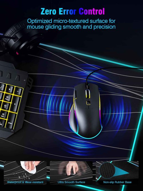 Mouse Pad with Magnetic Wireless Charging, Large Desk Pad Protector, RGB Black Mousepad Desk Mat with 15W Fast Charger, 4mm Thick Non-Slip, Waterproof Laptop Writing Pad for Office, Home, Gaming