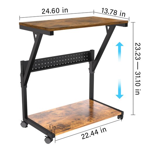 Faesun Computer Tower Cart - Height Adjustable PC Stand, 2-Tier ATX-Case CPU Holder Home Office Gaming Desk Accessories with Rolling Lockable Wheels, Laptop Table Standing Computer Desk, Rustic Brown