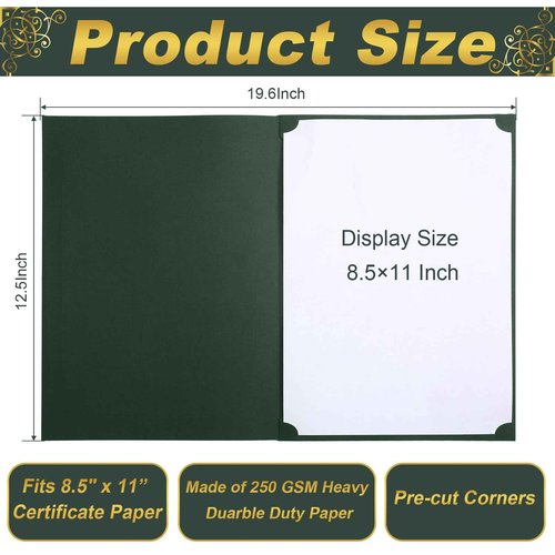 Fainne 120 Packs Certificate Holders Bulk, Diploma Covers Gold Foil Border, Document Covers for Letter Size 8.5x11 Award Certificates, Cardstock, Document Papers, Paper Card Stock(Green)