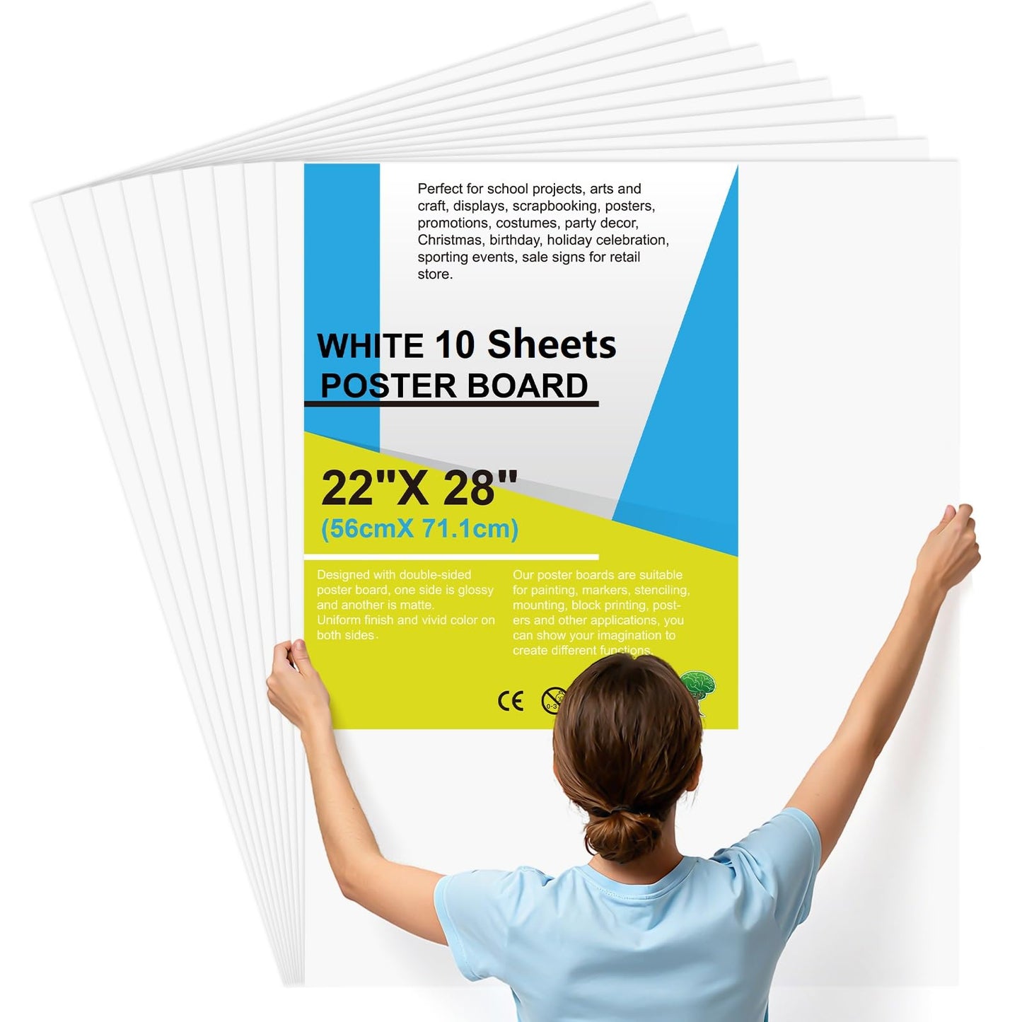 50 Pcs Poster Board 22" x 28" White Poster Paper Bulk, ROOKEA 250 GSM Vision Board for School Arts Craft Projects Presentations Drawing Scrapbooking Blank Graphic Display Office Supplies