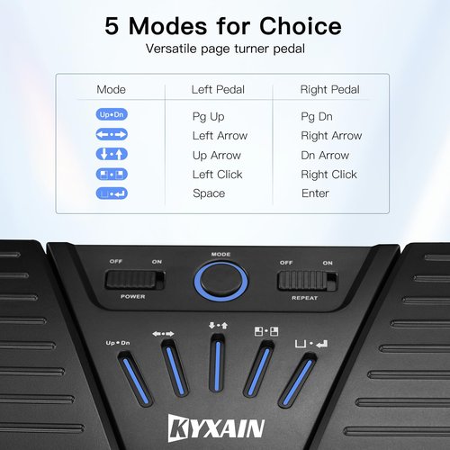 KYXAIN Wireless Page Turner Pedal, Bluetooth Page Turner Pedal for iPad, Rechargeable Bluetooth Music Pedal Swtich for Tablets Phones Compatible with Various Music Apps Anti-slip Slient Foot Switches