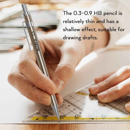 Nicpro 33PCS Metal Mechanical Pencil Set in Leather Case, Art Drafting Pencil 0.3, 0.5, 0.7, 0.9 mm, 2mm Lead Pencil Holders for Sketching Drawing With 18 Tube (6B 4B 2B HB 2H 4H Colors) Lead Refills