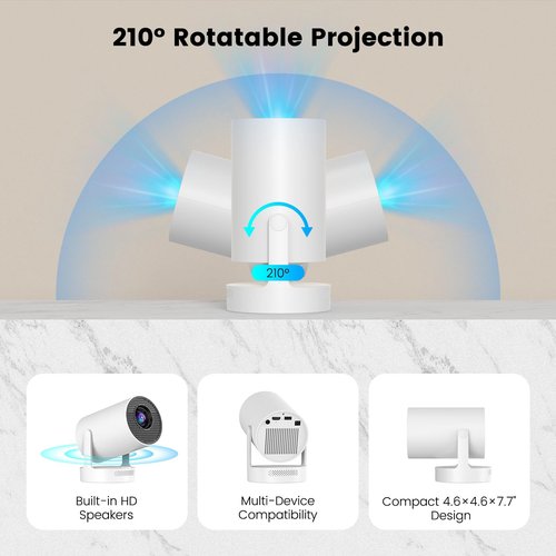 Electric Focus - Projector 4K Support, Mini Projector with Wifi6 and Bluetooth, HY300pro Upgrade Enhanced Version Smart Proyector, 5w Speaker, Electric Focus, Auto Keystone Correction, 35"-130" Screen