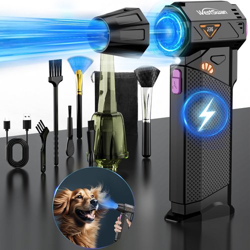 Westswan Compressed Air Duster, 210000RPM Mini Electric Air Duster Equipped with Continuously Variable Speed, 320g Wind Pressure Turbo Blower with Vacuuming Unit for Keyboard, PC, Car, Home(Black)