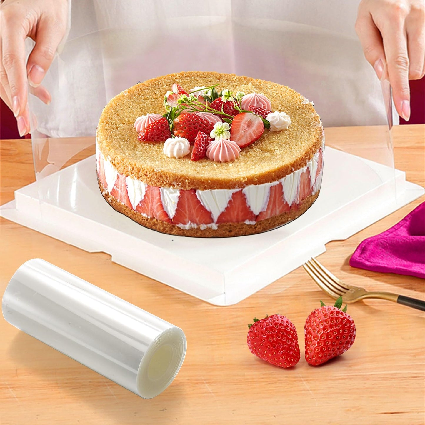 YOUEON Cake Collars Acetate Roll 4/4.7/6/8 x 394 Inch, Clear Cake Acetate Sheets & Strips for Chocolate, Mousse, Baking, Transparent Surrounding Edge Wraping Decorating, Shaker Cards