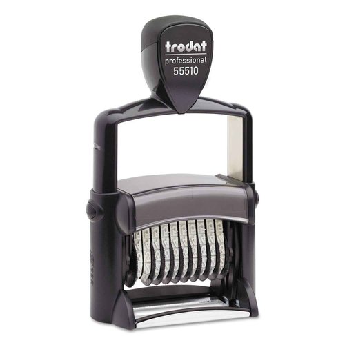 Trodat Professional Numberer, 10 Digit Self-Inking Numbering Stamp, 3/8 x 2 1/4 Inches (T55510), Black