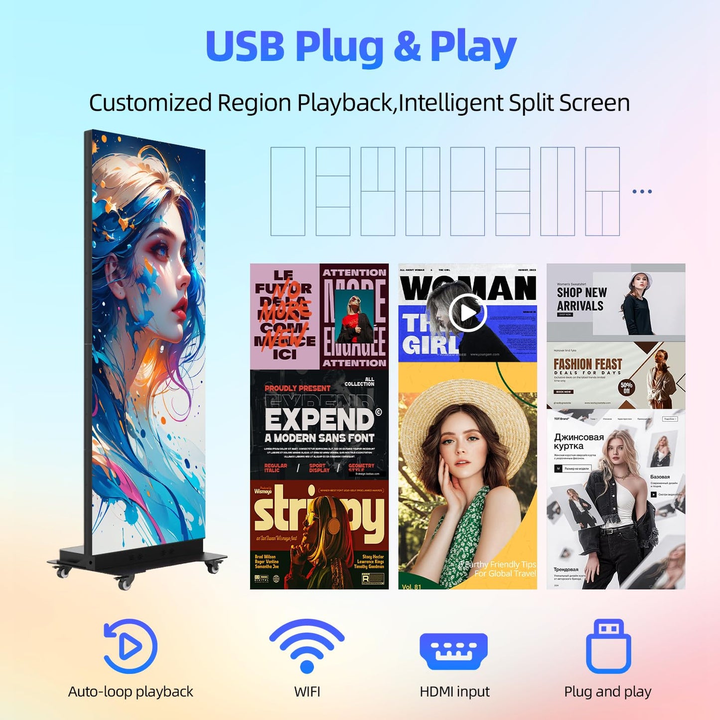 80" LED Digital Signage Display with Flight Case,P1.86 GOB LED Screen Poster,Foldable Spliceable Screen with Publishing System,WiFi/USB/HDMIfor Giant Commercial Events & Rentals (Black, 1 Panel)