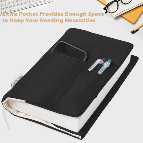 Canvas Book Covers, Washable Book Protector, Book Cover for Paperback Novels, Adjustable Book Cover for Hardcover with Pockets for Pen, Soft Cover Books, Book Lovers Gifts