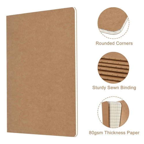 ZCZN 100 Pack A5 Kraft Notebooks Bulk, 8.15x5.5 Inches Graph Paper Journaling Notebooks, Notebooks for Work, Composition Notebooks for School, Journal Notebooks for Office, 60 Pages